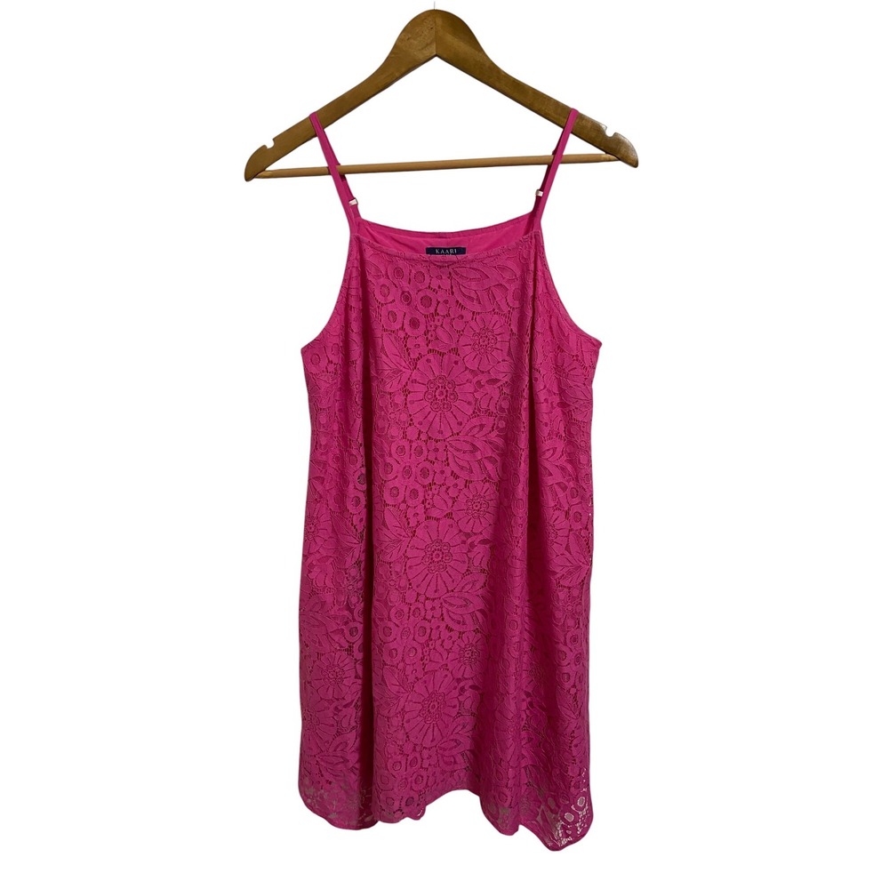 Kaari Blue Hot Pink Floral Lace A-Line Dress Barbiecore‎ Coastal Resort Garden M - Picture 2 of 9